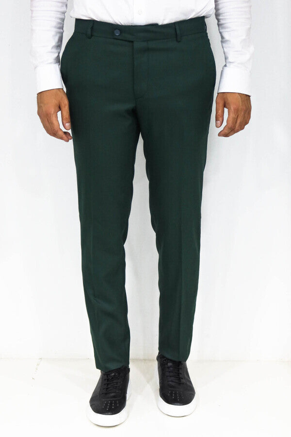 WSS Slim Fit Textured Dark Green Men Trousers  - Canton