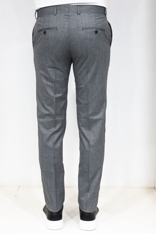WSS Slim Fit Textured Dark Grey Men Trousers  - Tiel