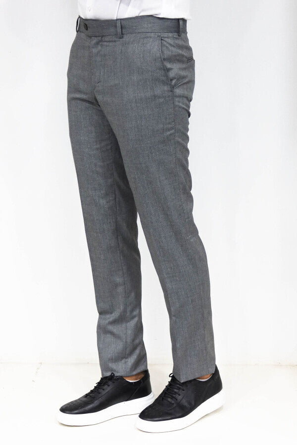 WSS Slim Fit Textured Dark Grey Men Trousers  - Tiel
