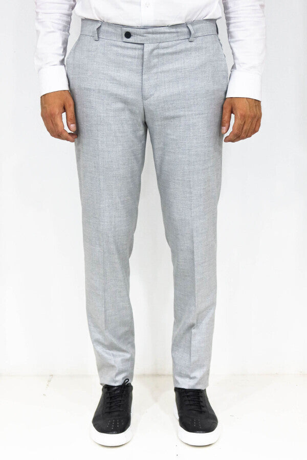 WSS Slim Fit Textured Grey Men Trousers  - Cedar Park