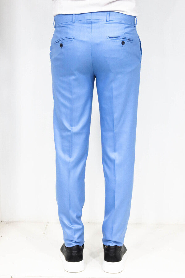 WSS Slim Fit Textured Light Blue Men Trousers  - Erftstadt