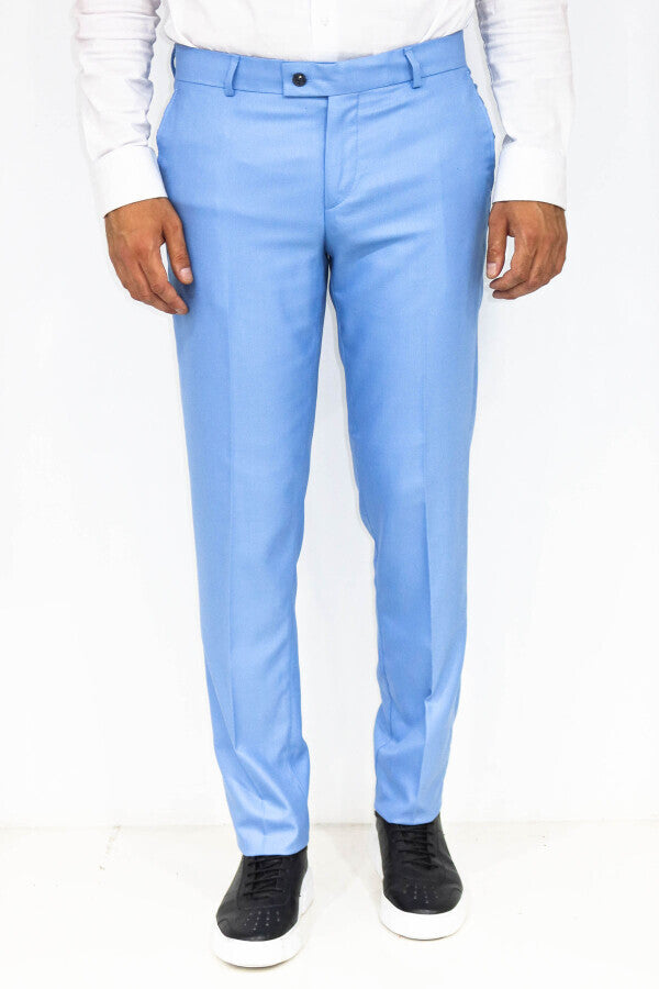 WSS Slim Fit Textured Light Blue Men Trousers  - Erftstadt