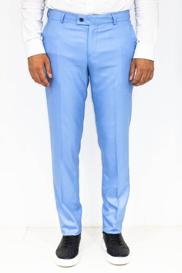 WSS Slim Fit Textured Light Blue Men Trousers  - Erftstadt