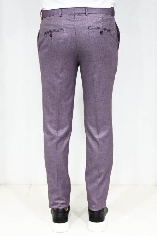 WSS Slim Fit Textured Purple Men Trousers  - Duncanville