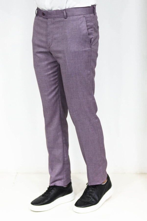 WSS Slim Fit Textured Purple Men Trousers  - Duncanville