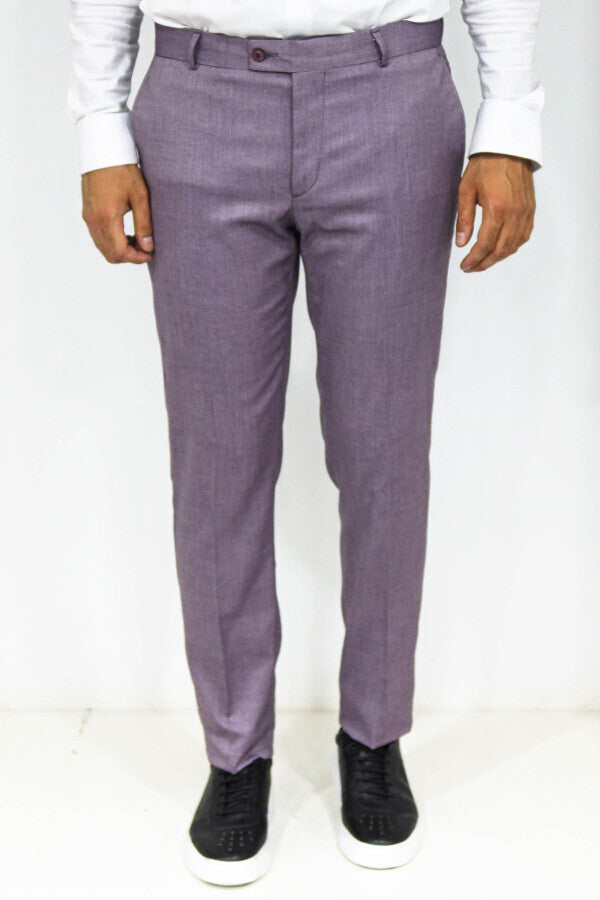 WSS Slim Fit Textured Purple Men Trousers  - Duncanville
