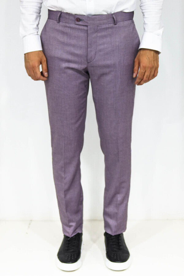WSS Slim Fit Textured Purple Men Trousers  - Duncanville