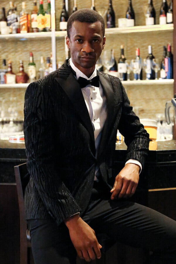 WSS Slim Fit Zebra Patterned Black Prom Blazer  - Mooresville