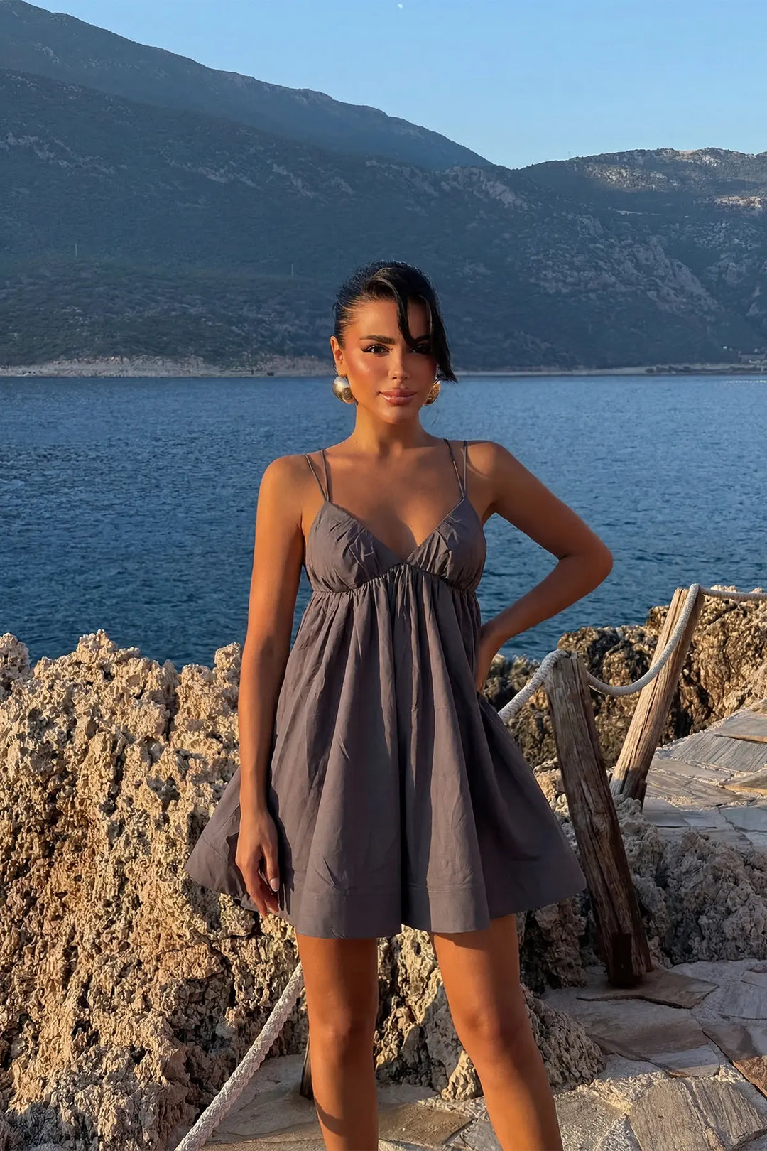 EYY Women Smoke Gray Strappy Long Dress - Palm Coast
