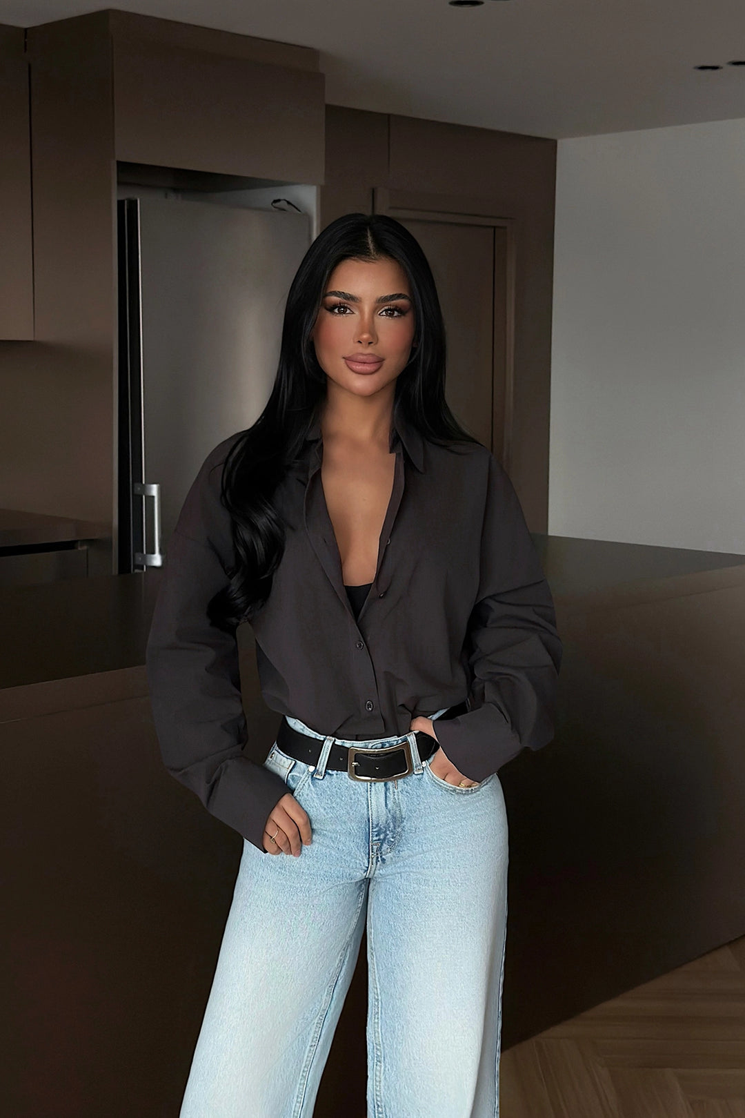 EYY Women Smoke Grey Button-Down Shirt - Gotha