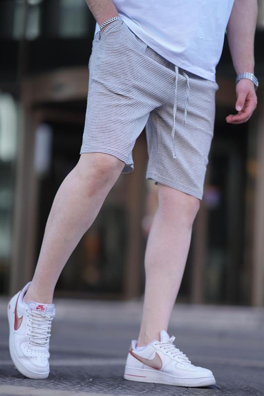 MDX Black Striped Adjustable Waist Cotton Linen Short Men's Shorts 6542 - Simi Valley