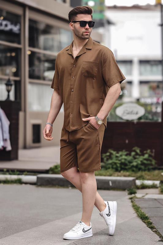 MDX Men's Brown Basic Oversized Shirt Set 5588 - Elyria