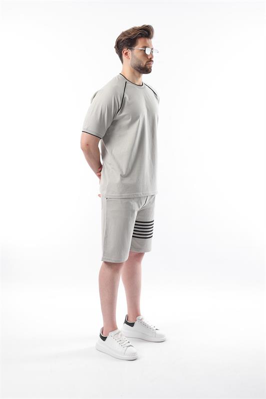 MDX Printed Gray Raglan Sleeve Men's Shorts T-shirt Set E7306 - Villaflores