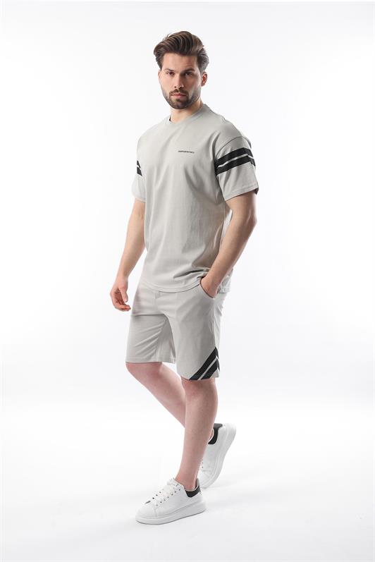 MDX Men's Shorts T-shirt Set with Painted Gray Stripe Detail E7301 - Portsmouth