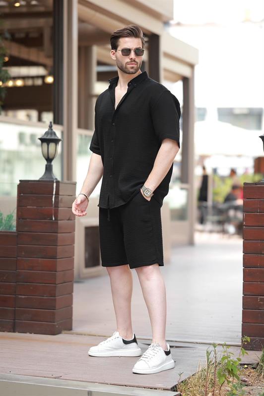 MDX Black Basic Men's Shorts Shirt Set E7321 - Meudon