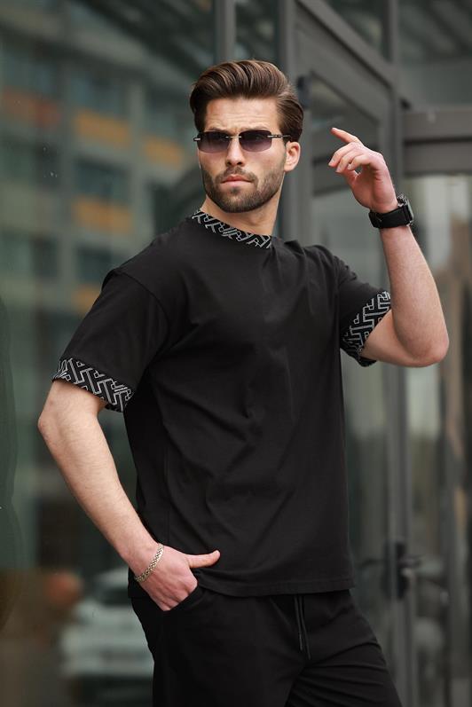 MDX Black Printed 100% Cotton Men's Shorts T-shirt Set E7312 - Vigo