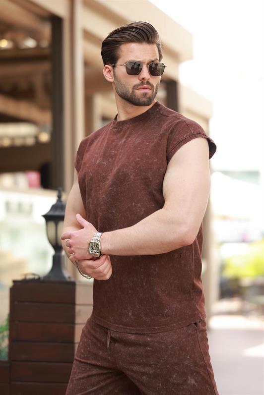 MDX Bitter Coffee Basic Men's Distressed Detail Shorts T-shirt Set E7319 - Layton
