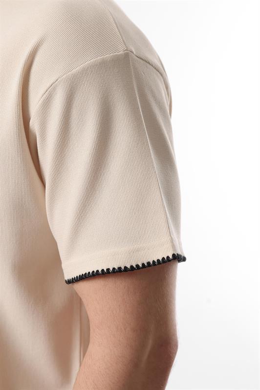 MDX Beige Embroidered Detail Men's Shorts T-shirt Set E7305 - Brest
