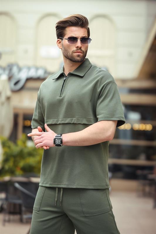 MDX Haki Zippered Polo Neck Men's Shorts Shirt Set E7314 - Friedrichshafen