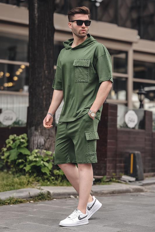 MDX Haki Pocket Detailed Hooded Shorts Set 5941 - Worthing