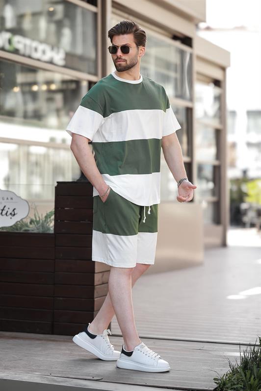 MDX Green Striped Men's Shorts T-shirt Set E7420 - La Línea de la Concepción
