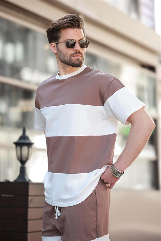MDX Brown Striped Men's Shorts T-shirt Set E7420 - Ceres