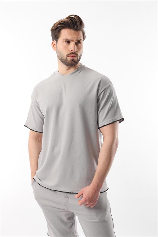 MDX Men's Shorts T-shirt Set with Embroidered Grey Details E7305 - Ontario