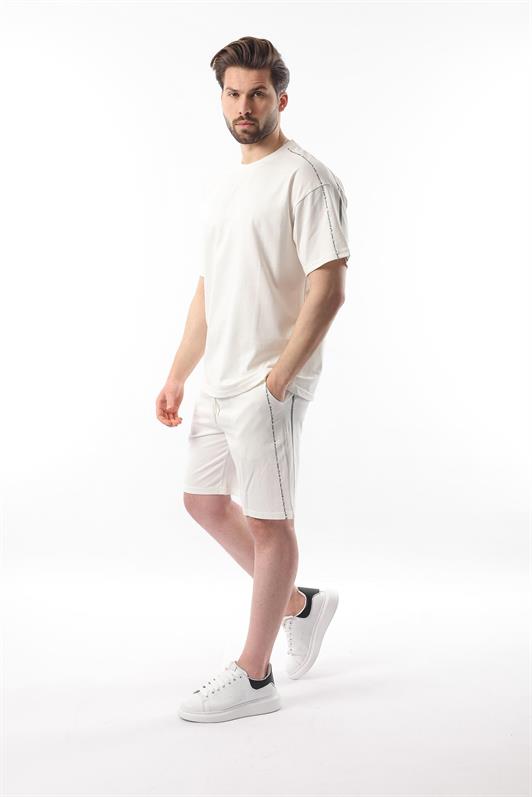 MDX Ecru Overfit Printed Men's Shorts T-shirt Set E7302 - Santo Tirso