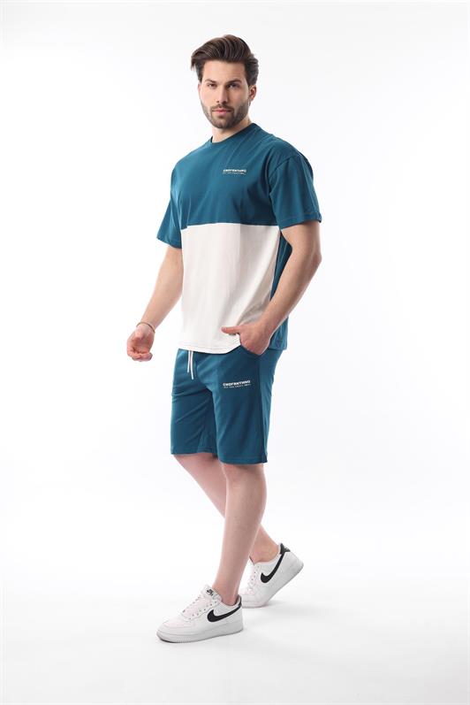 MDX Petrol Blue Printed Color Block Cotton Adjustable Waist Shorts Set 5952 - Lawrence