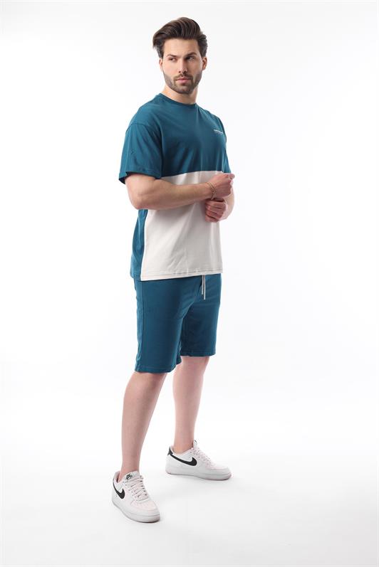 MDX Petrol Blue Printed Color Block Cotton Adjustable Waist Shorts Set 5952 - Lawrence
