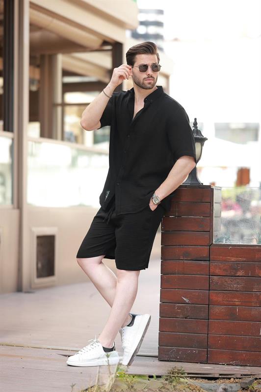 MDX Black Basic Men's Shorts Shirt Set E7321 - Meudon