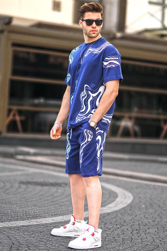 MDX Navy Patterned Men's Shorts Suit 5948 - Clichy