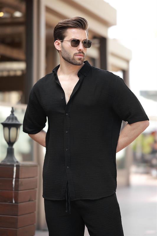 MDX Black Basic Men's Shorts Shirt Set E7321 - Meudon