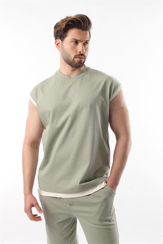 MDX Mint Green Sleeveless Men's Shorts T-shirt Set E7308 - Mestre