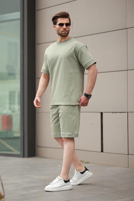 MDX Mint Green Printed 100% Cotton Men's Shorts T-shirt Set E7312 - Amiens