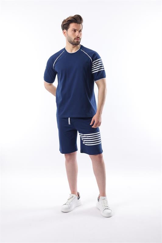 MDX Navy Printed Raglan Sleeve Men's Shorts T-shirt Set E7306 - Guimarães