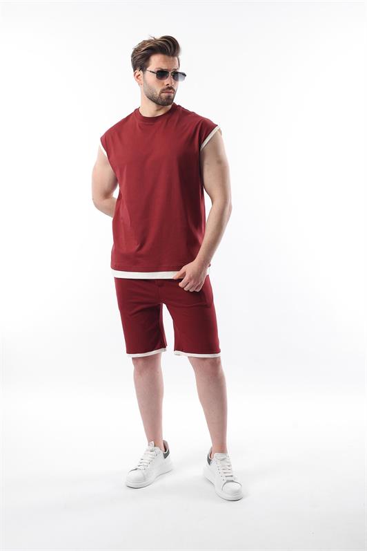 MDX Burgundy Zero Sleeve Men's Shorts T-shirt Set E7308 - Collado-Villalba