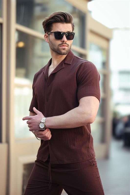 MDX Brown Men's Shirt Shorts Set 5956 - Rogers