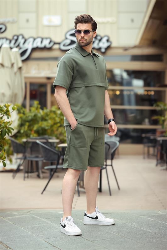 MDX Haki Zippered Polo Neck Men's Shorts Shirt Set E7314 - Friedrichshafen