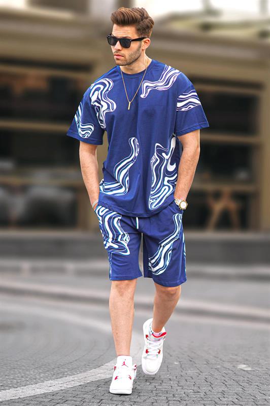 MDX Navy Patterned Men's Shorts Suit 5948 - Clichy