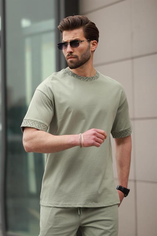 MDX Mint Green Printed 100% Cotton Men's Shorts T-shirt Set E7312 - Amiens