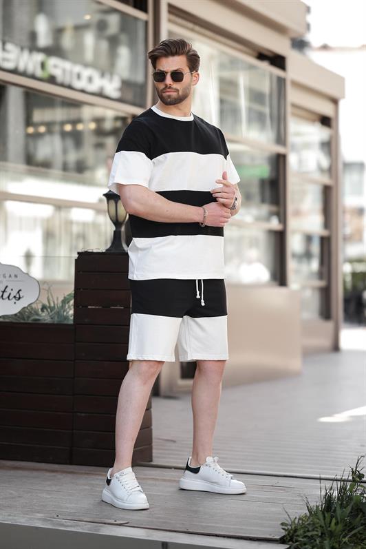MDX Black Striped Men's Shorts T-shirt Set E7420 - Castellón de la Plana