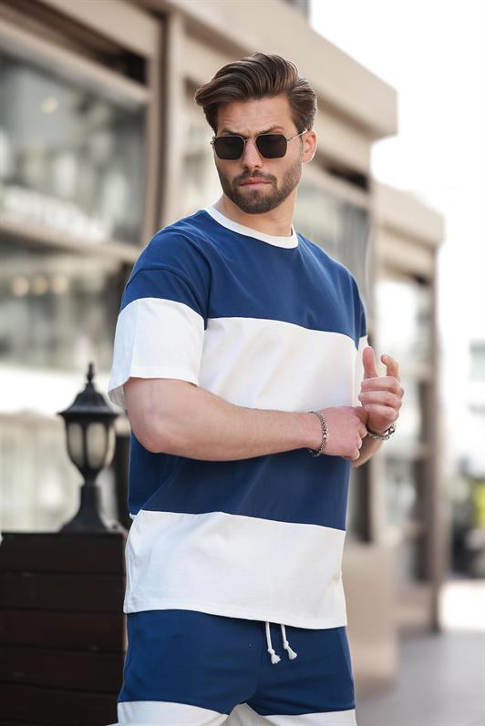 MDX Navy Striped Men's Shorts T-shirt Set E7420 - Nezahualcóyotl