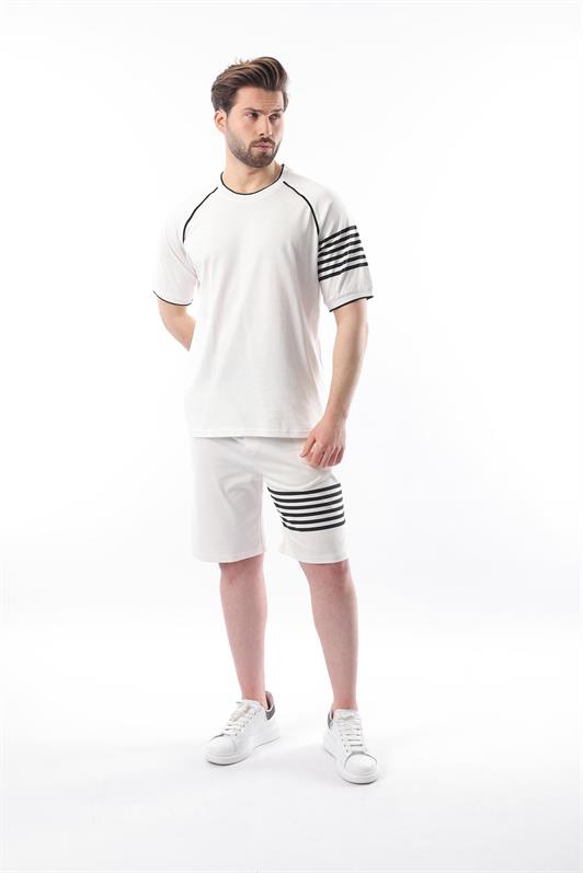 MDX Ecru Printed Raglan Sleeve Men's Shorts T-shirt Set E7306 - Chino Hills