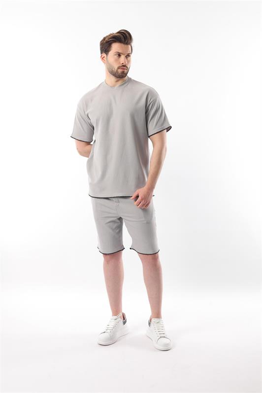 MDX Men's Shorts T-shirt Set with Embroidered Grey Details E7305 - Ontario