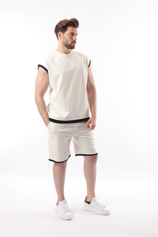 MDX Ecru Zero Sleeve Men's Shorts T-shirt Set E7308 - Zweibrücken