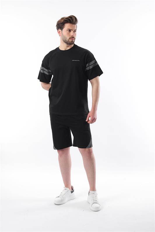 MDX Black Striped Detailed Men's Shorts T-shirt Set E7301 - Las Maravillas