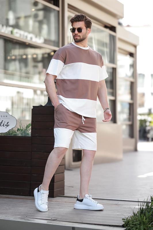 MDX Brown Striped Men's Shorts T-shirt Set E7420 - Ceres