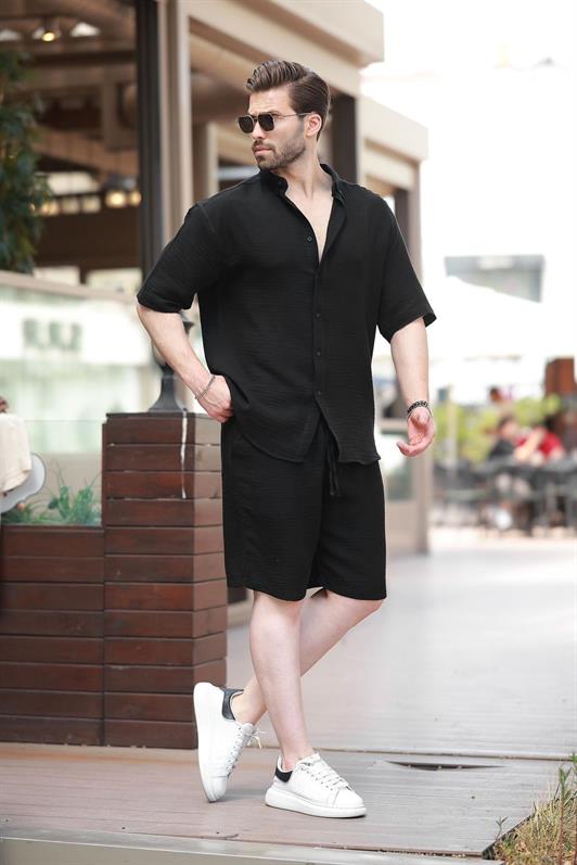 MDX Black Basic Men's Shorts Shirt Set E7321 - Meudon