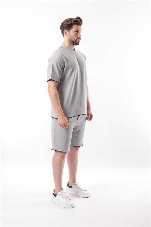 MDX Men's Shorts T-shirt Set with Embroidered Grey Details E7305 - Ontario